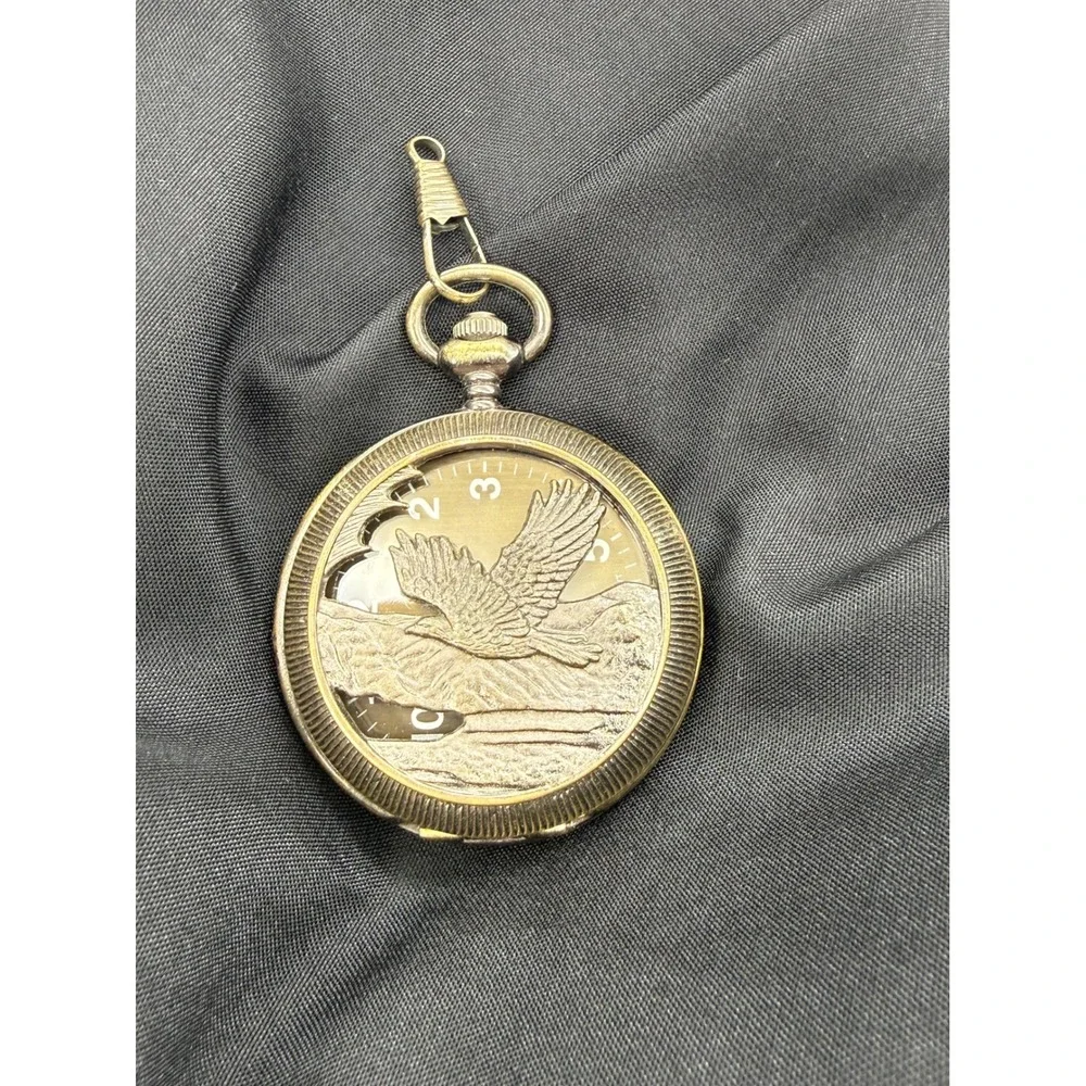 Vintage Eagle Embossed Pocket Watch Antiqued Bronze Hunter Case Japan Movt Gift